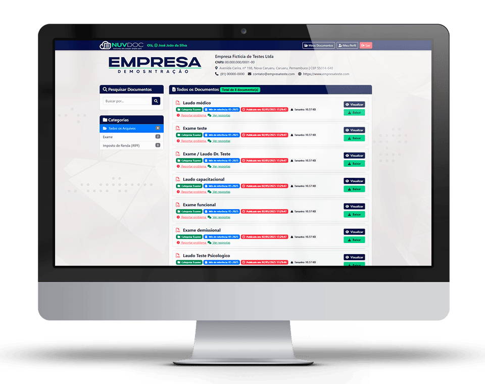 Tela de gestão de documentos NuvDoc - Upload e organização de arquivos