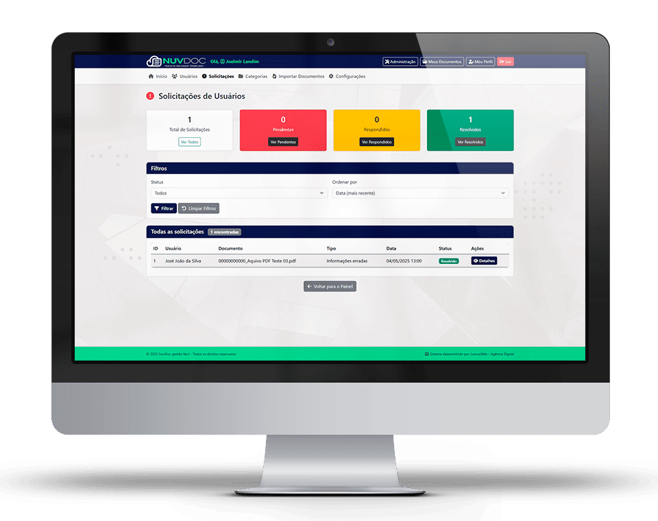 Configurações personalizáveis do NuvDoc - Painel de administração